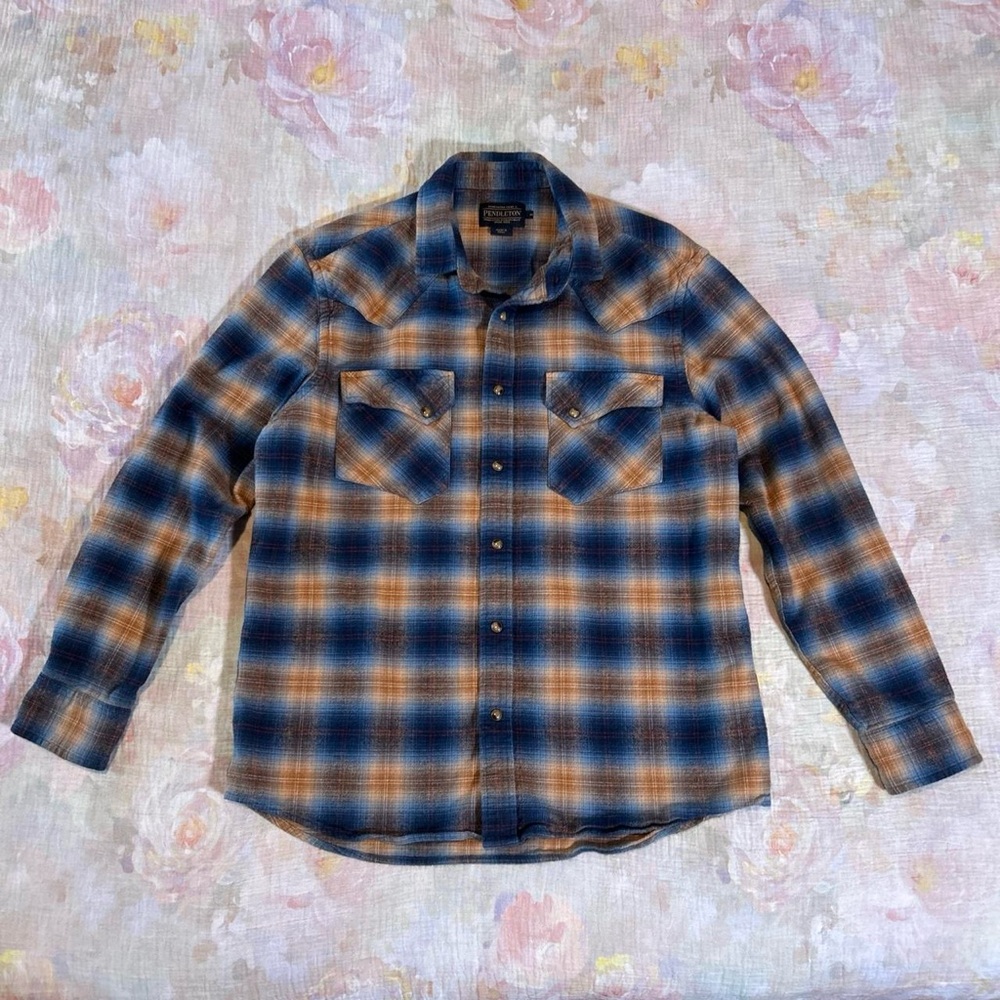 Pendleton Blue and Brown Plaid Casual Button-Down Shirt